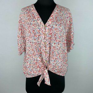 Cynthia Rowley M M Floral Abstract Patterned Tie Front Button Down